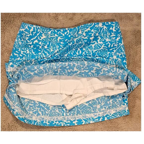 Lilly Pulitzer Skort/Skirt Seashells Coral Zip Back 100% Cotton Ruffle Hem Sz 8 - Picture 5 of 10